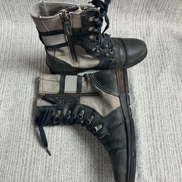 SOREL MAJOR CARLY Lace Up Leather Canvas Boot 8 Black Gray USED - Picture 6 of 12